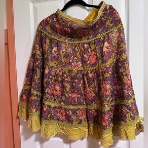 vintage purple and green floral tiered skirt